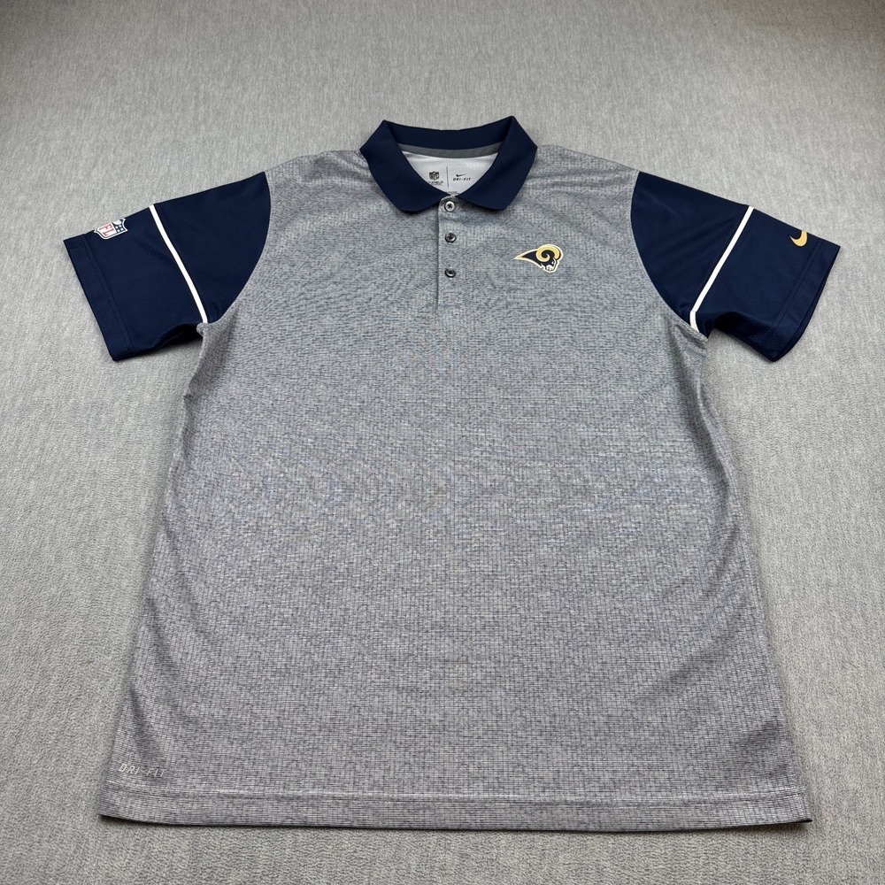 Los Angeles Rams Nike‎ Polo Shirt Mens Large Gray Dri Fit Team NFL Football